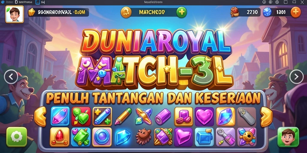 Screenshot gameplay DUNIAROYAL yang menampilkan aksi mencocokkan item.
