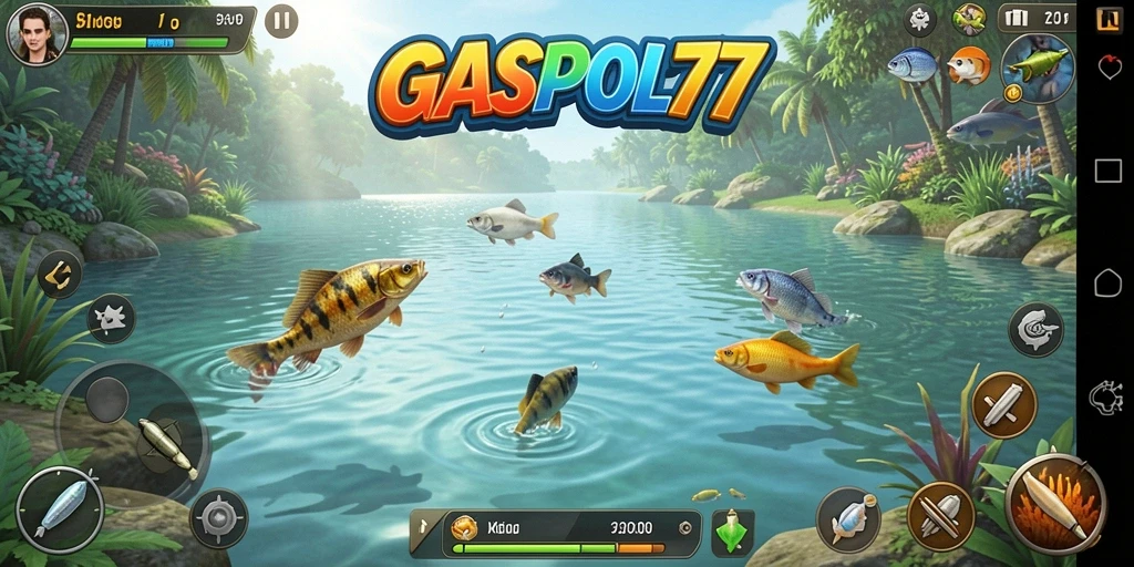 Tampilan gameplay GASPOL77 dengan suasana memancing yang tenang dan realistis.