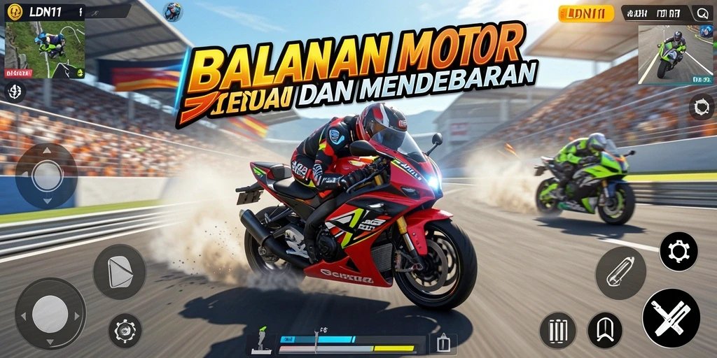 Gameplay menarik dengan balapan motor yang seru dan mendebarkan.