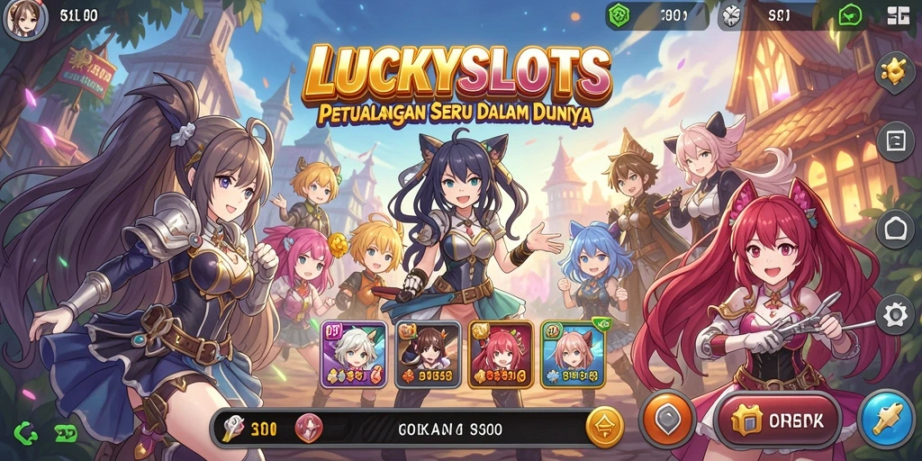 Tampilan gameplay LUCKYSLOTS dengan karakter anime yang menarik.