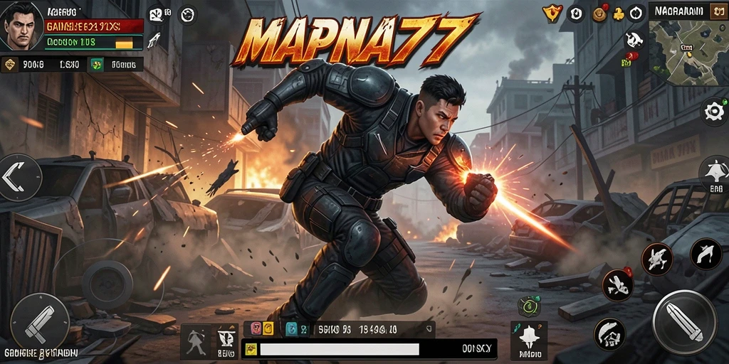 Tangkapan layar gameplay MAPNA777 menampilkan pertempuran aksi seru.