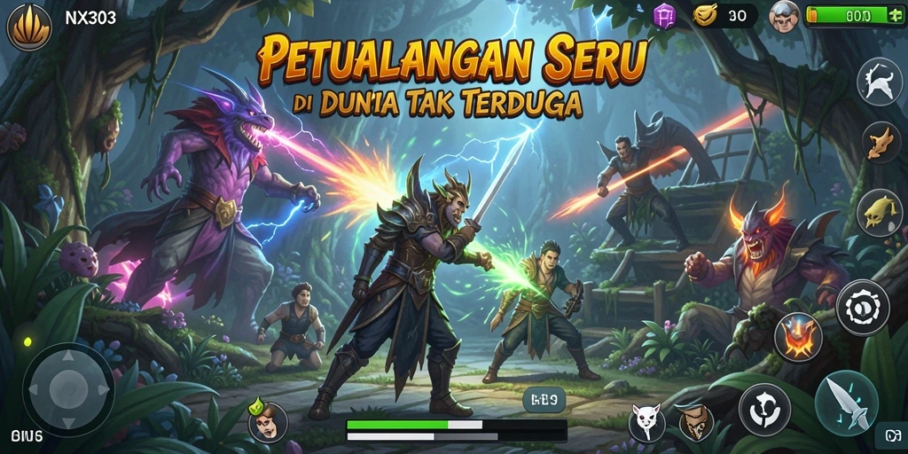 Screenshot gameplay NX303 yang menampilkan aksi petualangan yang mendebarkan.