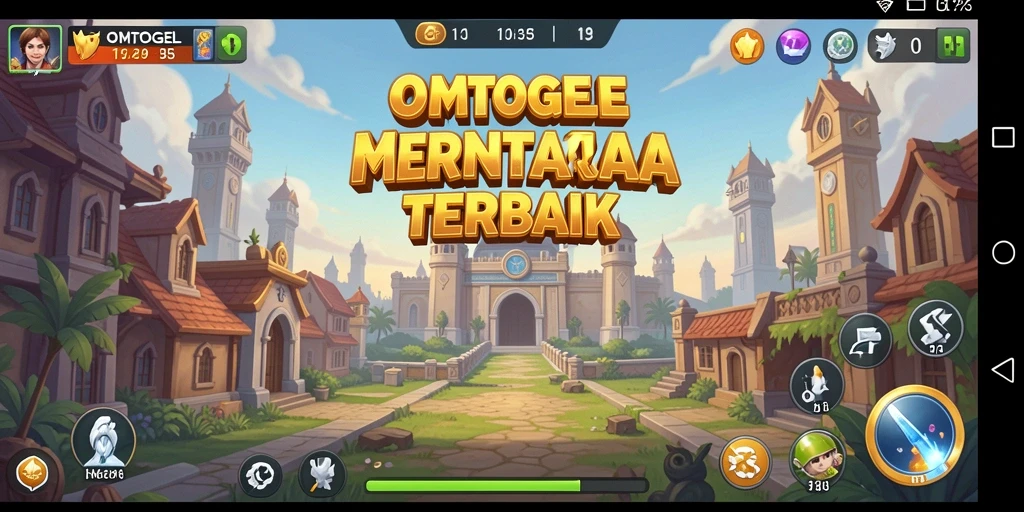 Screenshot gameplay OMTOGEL menampilkan menara dan musuh yang menegangkan.