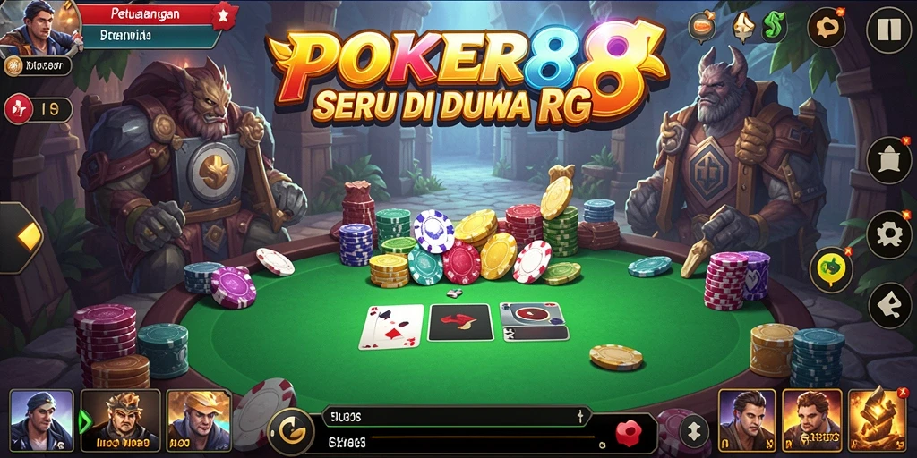 Screenshot gameplay POKER88 menampilkan pertarungan epik dan karakter yang beragam.